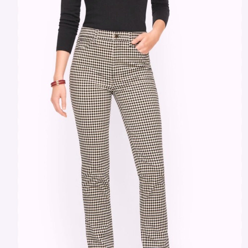 Talbot’s High Rise Black & White Checked Corduroy Straight Leg Pants Sz 6P EUC